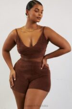 House of CB Lorna Czekoladowy Puszysty Dzianinowy Top Modny Styl - Image 13
