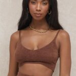 House of CB Lorna Czekoladowy Puszysty Dzianinowy Top Modny Styl