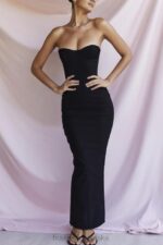 House of CB Lucia czarna gorsetowa sukienka maxi bez ramiączek na każdą okazję - Image 11