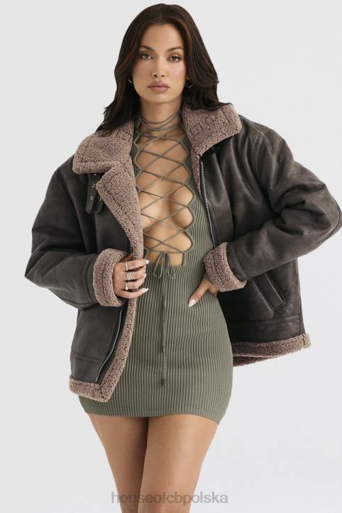 House of CB Madden Zimowa Kurtka Lotnicza Army Green Wełna Wegańska - Image 9