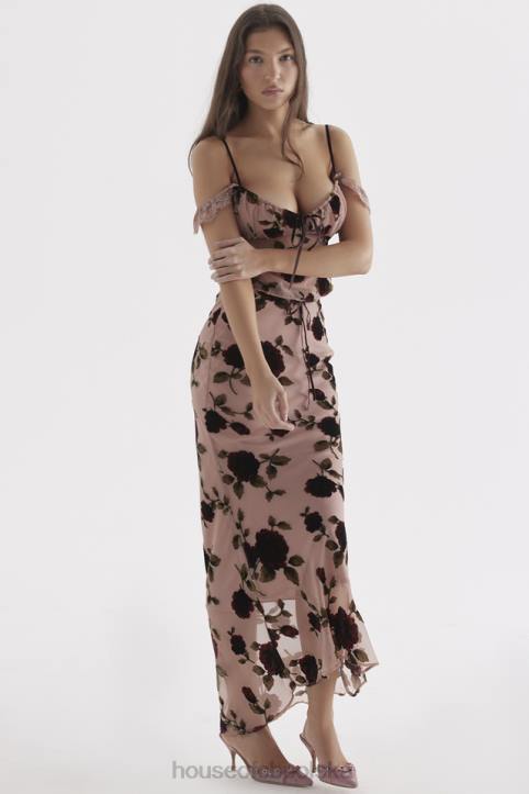 House of CB Maxi Spódnica Devore Pudrowy Róż Elegancka Moda - Image 1