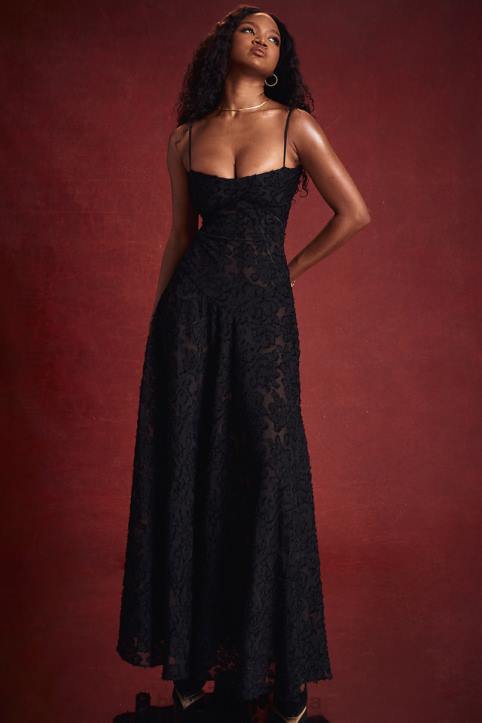 House of CB Maxi Sukienka Czarna z Koronką Kwiatową Seren - Image 13