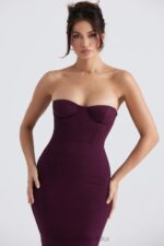 House of CB Maxi Sukienka Gorsetowa Winogronowa Bez Ramiączek 4PND342 Modna Odzież - Image 3