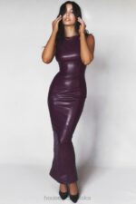 House of CB Maxi Sukienka Merlot Skóra Wegańska Trendy - Image 13