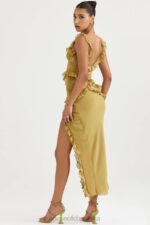 House of CB Maxi Sukienka Oliwkowa z Falbaną Modny Styl - Image 12