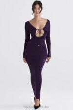 House of CB Maxi Sukienka Prążkowana Winogronowa Stylowa Moda - Image 11