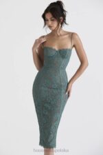 House of CB Midi Sukienka Koronkowa Joelle Forest Elegancja na Każdą Okazję - Image 12