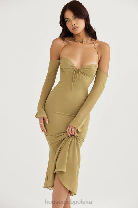 House of CB Midi Sukienka Naomi Oliwkowa z Wiązaniem na Szyi - Image 12