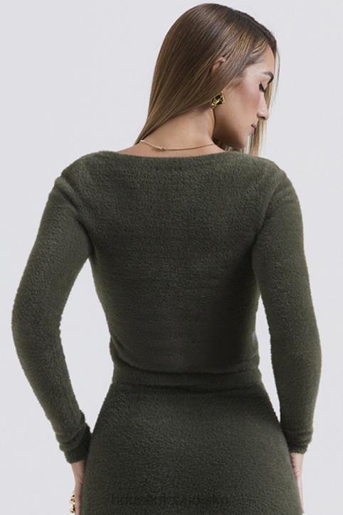House of CB Miękki Puszysty Kardigan Gen Khaki Stylowy Komfort - Image 11