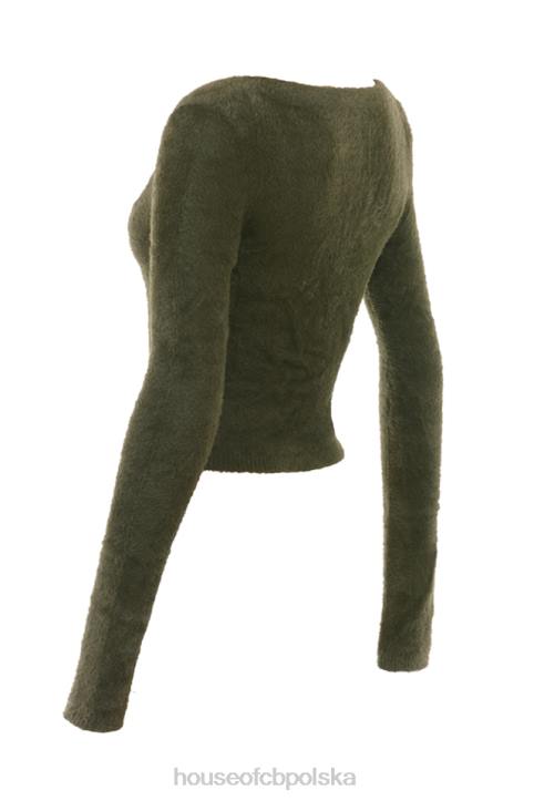 House of CB Miękki Puszysty Kardigan Gen Khaki Stylowy Komfort - Image 5