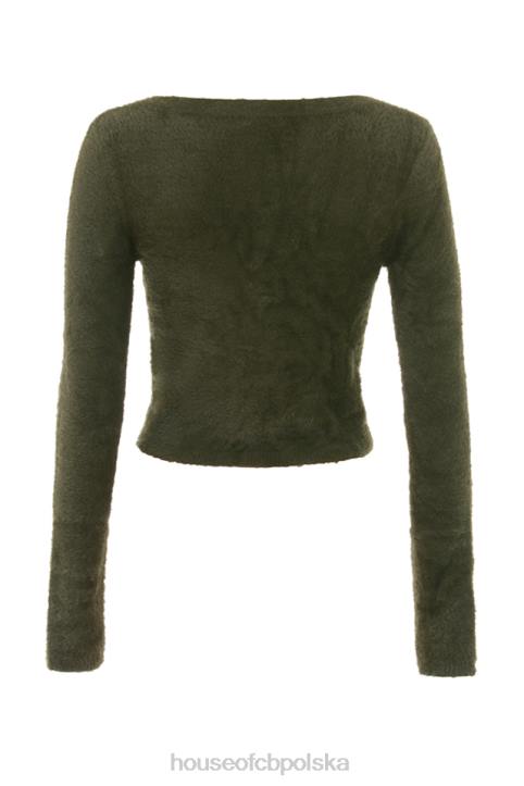 House of CB Miękki Puszysty Kardigan Gen Khaki Stylowy Komfort - Image 6