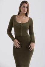 House of CB Miękki Puszysty Kardigan Gen Khaki Stylowy Komfort - Image 7
