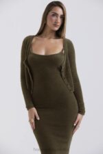 House of CB Miękki Puszysty Kardigan Gen Khaki Stylowy Komfort - Image 9