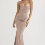House of CB Milena Almond Maxi Dżersejowa Gorsetowa Sukienka Modna