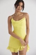 House of CB Mini Sukienka Falbany Jaskier Kolorowy Stylowy Look - Image 8