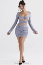 House of CB Mini Sukienka Jedwabna Szara Camille 4PND321 Elegancka Moda - Image 2