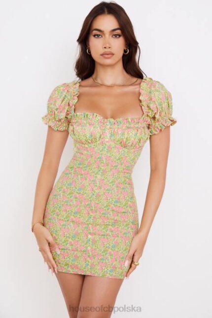 House of CB Mini sukienka Tanaya vintage kwiatowa bufiaste rękawy modna elegancja