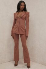 House of CB Mocha Eleganckie Spodnie Rozszerzane dla Kobiet