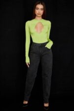 House of CB Modny Body z Wycięciami w Limonkowej Zieleni - Image 2