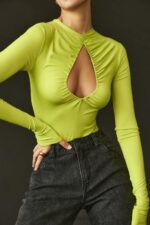 House of CB Modny Body z Wycięciami w Limonkowej Zieleni - Image 6