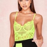 House of CB Nadia koronkowe body neonowożółte modna odzież damska