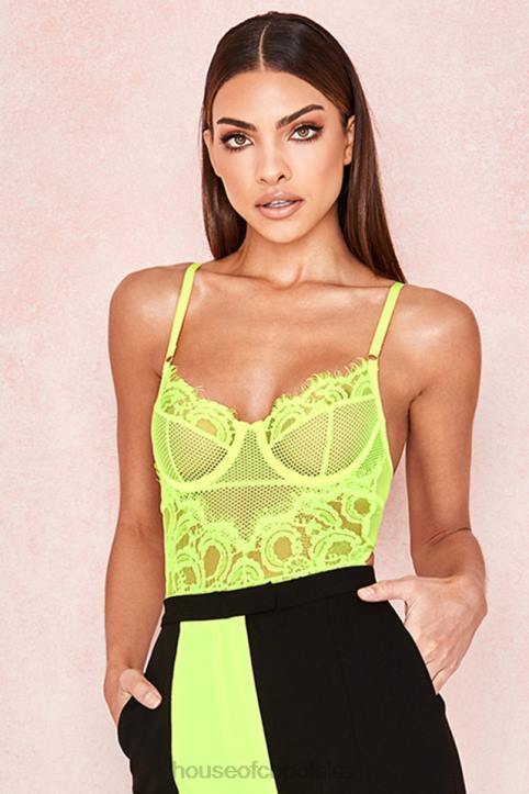 House of CB Nadia koronkowe body neonowożółte modna odzież damska - Image 1
