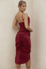 House of CB Nera Wine Gorsetowa Sukienka Satynowa Drapowana 4PND600 - Image 18