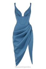House of CB Niebieska satynowa sukienka midi gorset Faye zmysłowa moda - Image 10