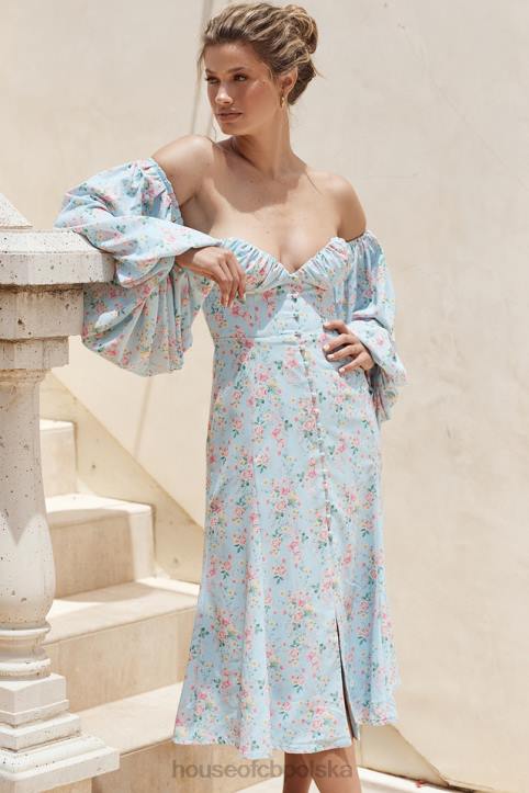 House of CB niebieska sukienka midi bardot w kwiaty na każdą okazję - Image 2