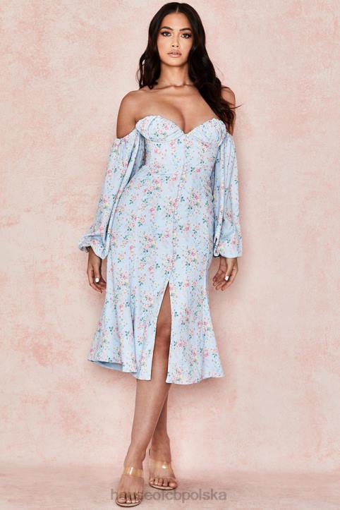 House of CB niebieska sukienka midi bardot w kwiaty na każdą okazję - Image 11