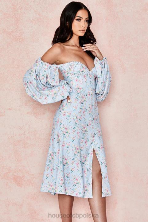 House of CB niebieska sukienka midi bardot w kwiaty na każdą okazję - Image 13