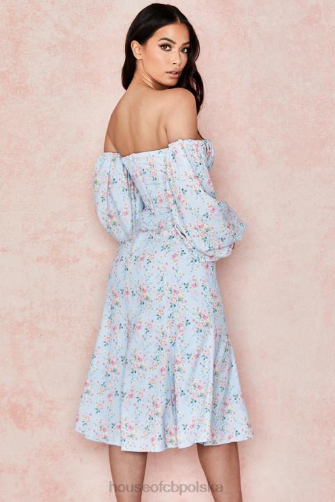 House of CB niebieska sukienka midi bardot w kwiaty na każdą okazję - Image 14
