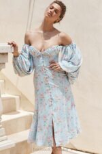 House of CB niebieska sukienka midi bardot w kwiaty na każdą okazję - Image 4