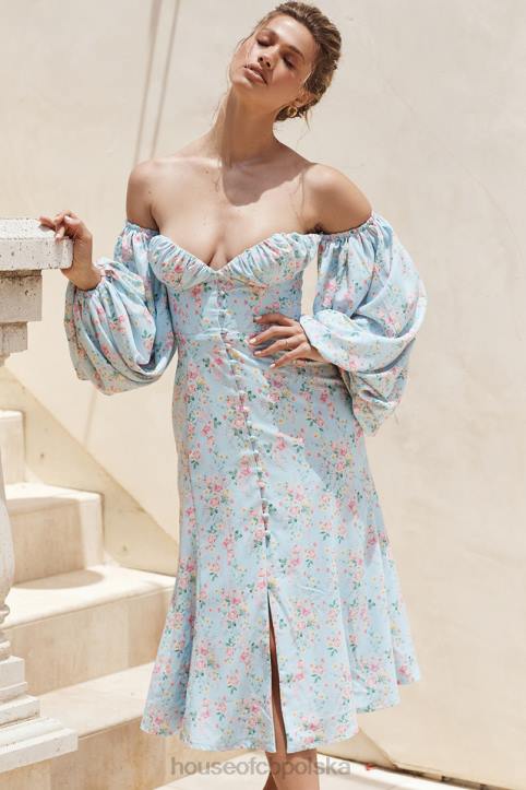 House of CB niebieska sukienka midi bardot w kwiaty na każdą okazję - Image 4