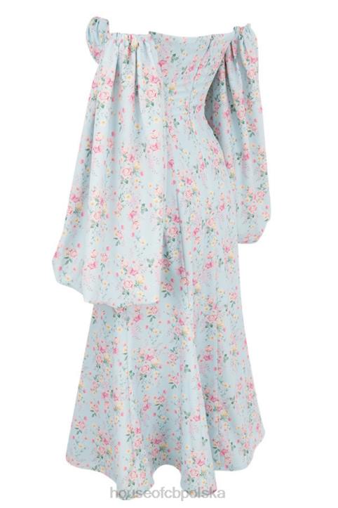 House of CB niebieska sukienka midi bardot w kwiaty na każdą okazję - Image 6