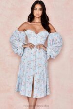 House of CB niebieska sukienka midi bardot w kwiaty na każdą okazję - Image 9