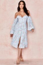House of CB niebieska sukienka midi bardot w kwiaty na każdą okazję - Image 10