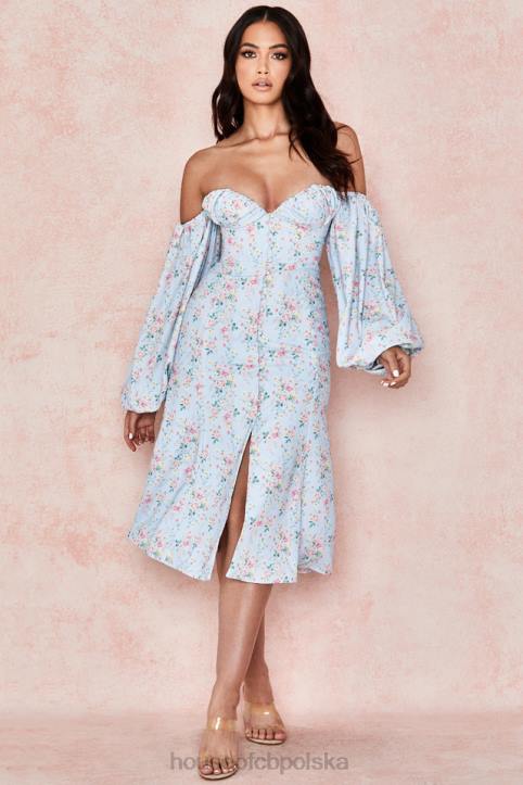 House of CB niebieska sukienka midi bardot w kwiaty na każdą okazję - Image 10