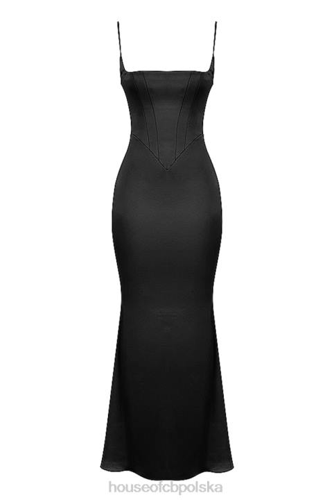 House of CB Oliwkowa czarna satynowa maxi sukienka gorsetowa stylowa elegancja - Image 12