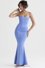 House of CB Oliwkowa Maxi Sukienka Satynowy Gorset z Barwinkiem - Image 3