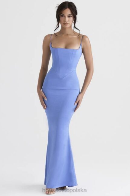 House of CB Oliwkowa Maxi Sukienka Satynowy Gorset z Barwinkiem