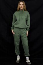 House of CB Oversize bluza z kapturem Halo w kolorze mchu - Image 4