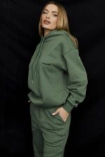 House of CB Oversize bluza z kapturem Halo w kolorze mchu - Image 5