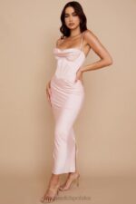 House of CB Pudrowo Różowa Gorsetowa Sukienka Maxi Elegancja na Specjalne Okazje - Image 4