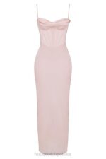 House of CB Pudrowo Różowa Gorsetowa Sukienka Maxi Elegancja na Specjalne Okazje - Image 7