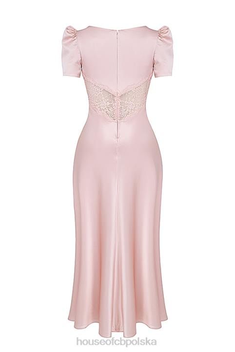 House of CB Rafaela miękka brzoskwiniowa sukienka jedwabna z koronką elegancka moda kobieca - Image 7
