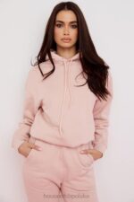 House of CB Różowa Oversize Bluza z Kapturem Halo Modna Odzież