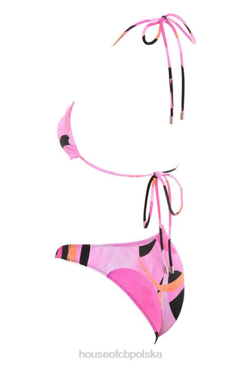 House of CB Różowe Czarne Bikini Wiązane na Szyi Modny Styl - Image 8