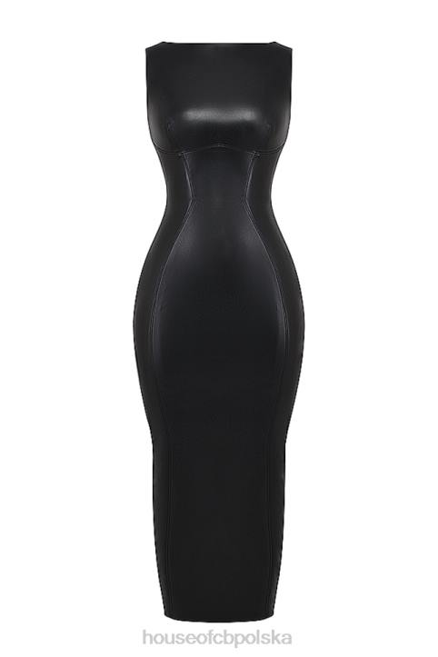 House of CB Sahara elegancka czarna sukienka maxi ze skóry wegańskiej - Image 10
