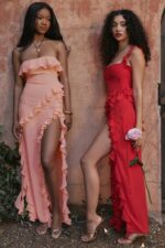 House of CB Sarina Maxi Sukienka Morelowa z Falbaną Elegancja na Każdą Okazję - Image 16